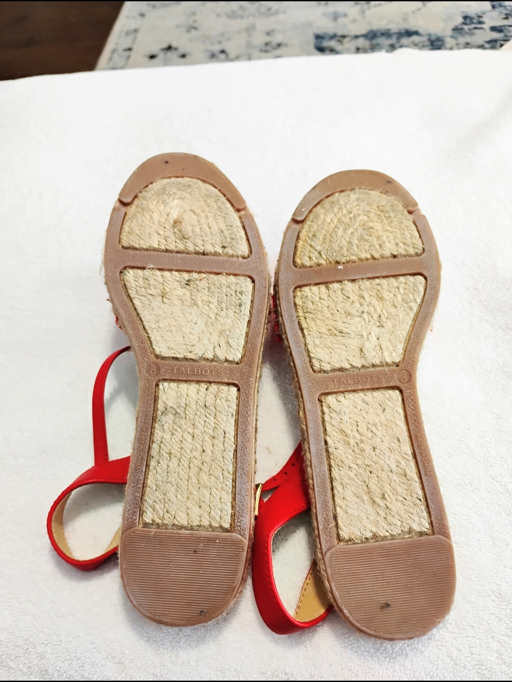 Talbots Red Embroidered Espadrille Slingback Flats Sandals Eyelet Floral Size 8 - Picture 7 of 11